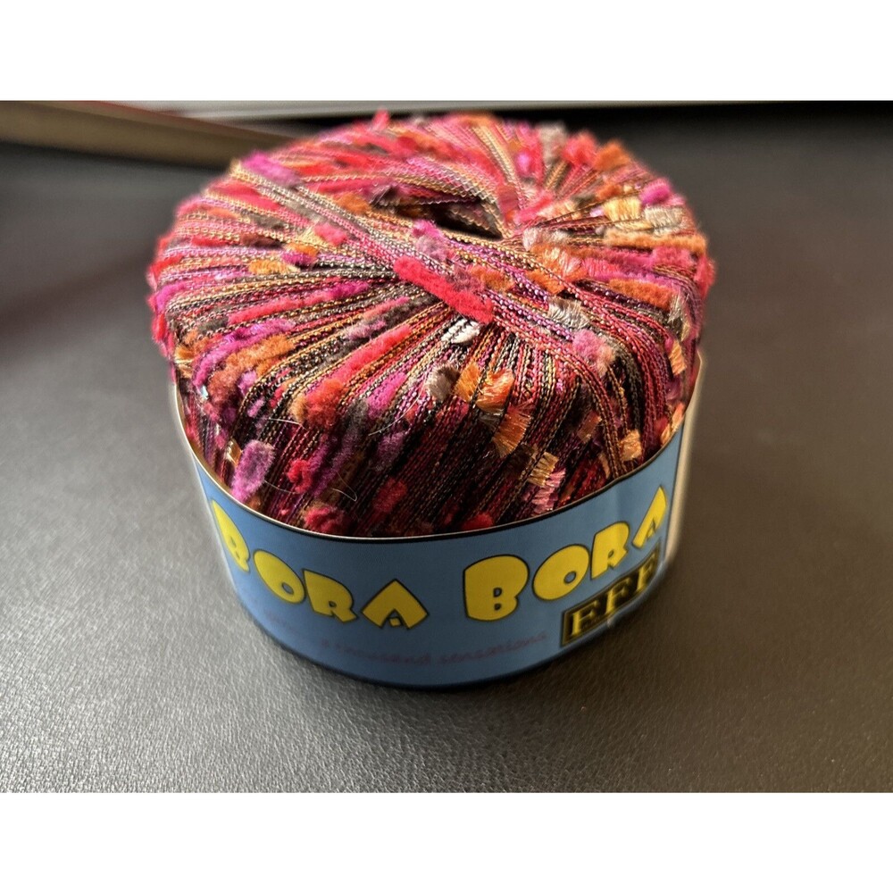 Bora Bora Filati FF Eyelash Fuzzy Ribbon - Red Pink Black - Italy - 497